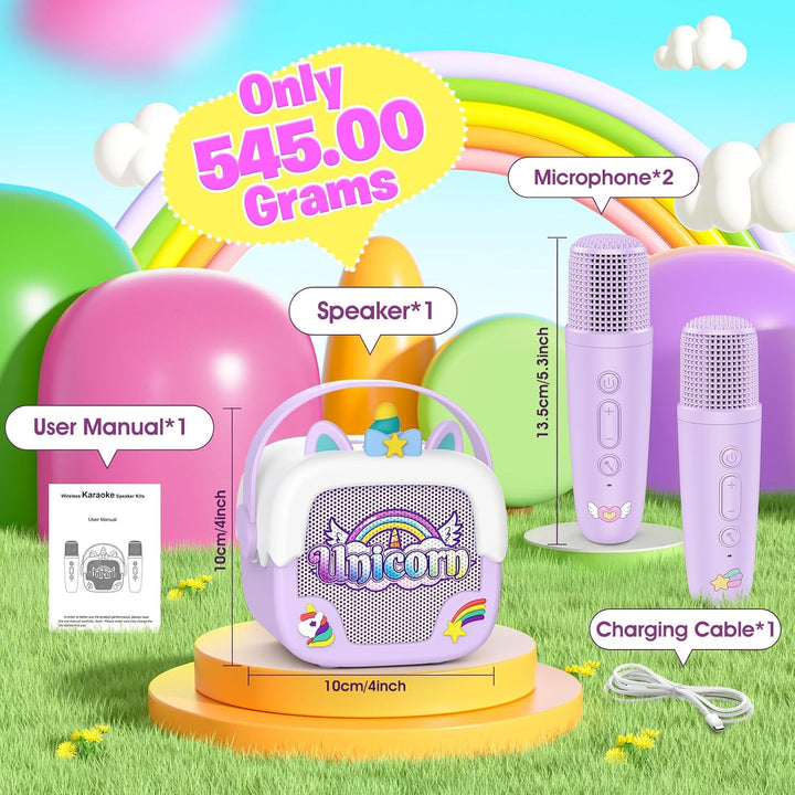 Dislocati Einhorn Karaoke Maschine mit 2 Bluetooth Karaoke Mikrofon, Geschenk Spielzeug für Mädchen