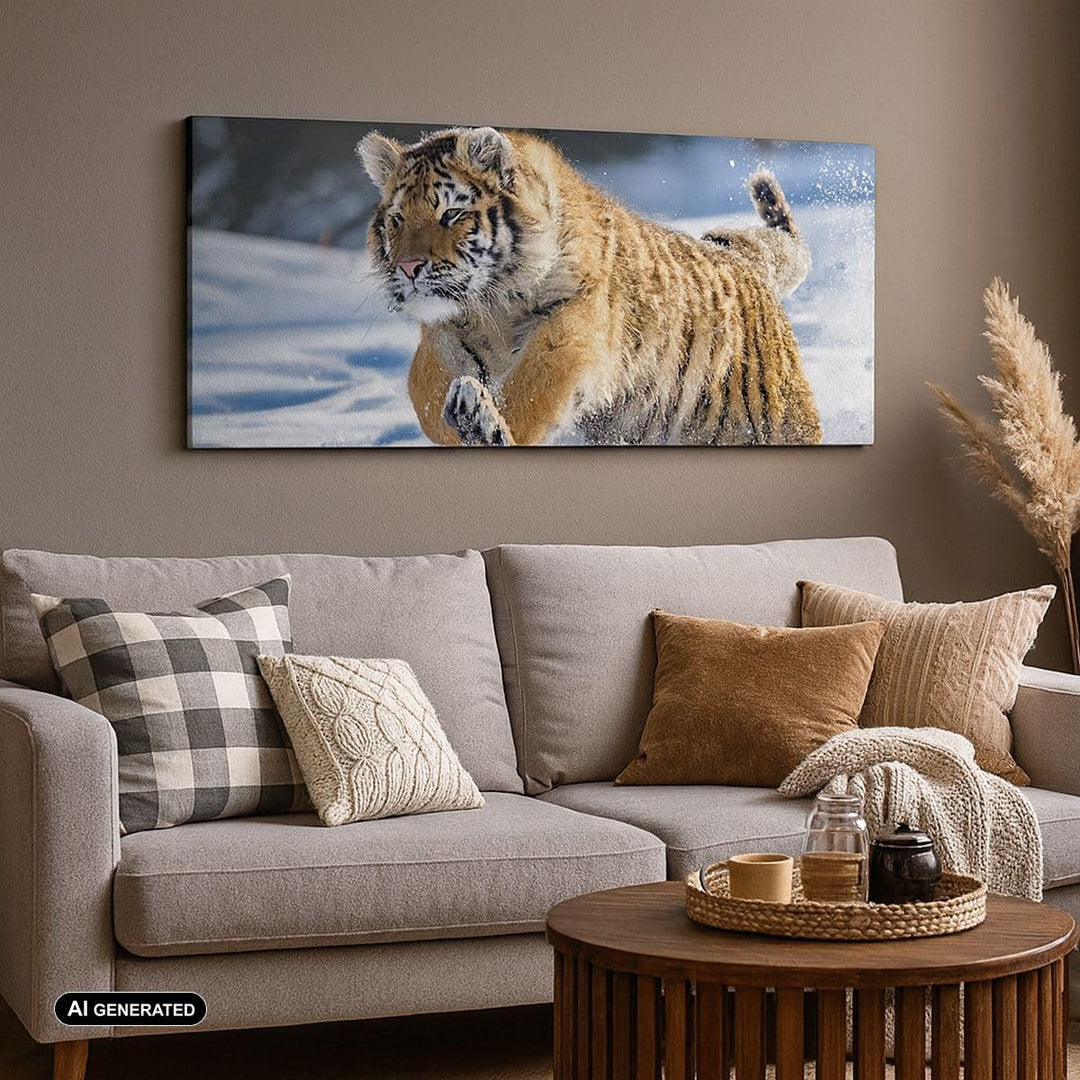 Panorama Bilder auf Leinwand 100x40cm Leinwandbild mit Rahmen tiger tier Gross Wanddeko Bild Schlafz