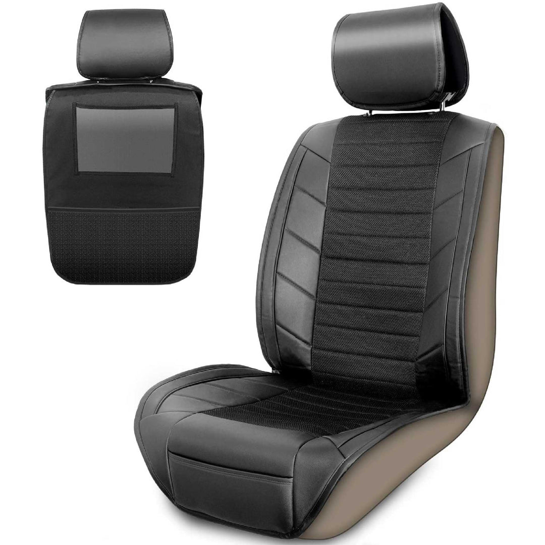 Upgrade4cars Autositzauflage Vordersitze Leder Optik Schwarz | Auto-Sitzbezüge Vorne mit Rücksitz Or