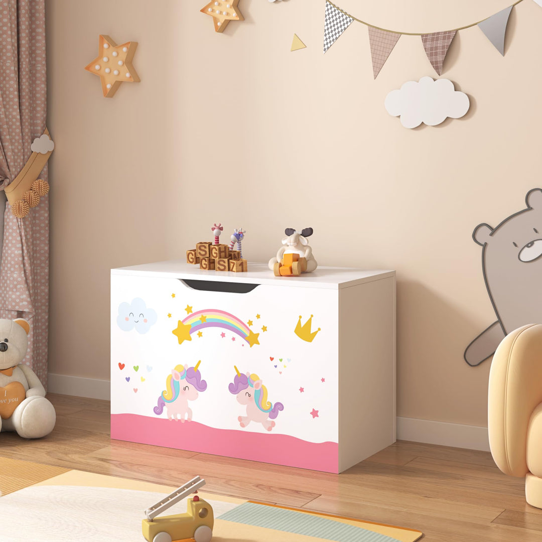 [en.casa] Spielzeugkiste Oleiros mit aufklappbarem Deckel Aufbewahrungsbox für Kinderzimmer Bücher S