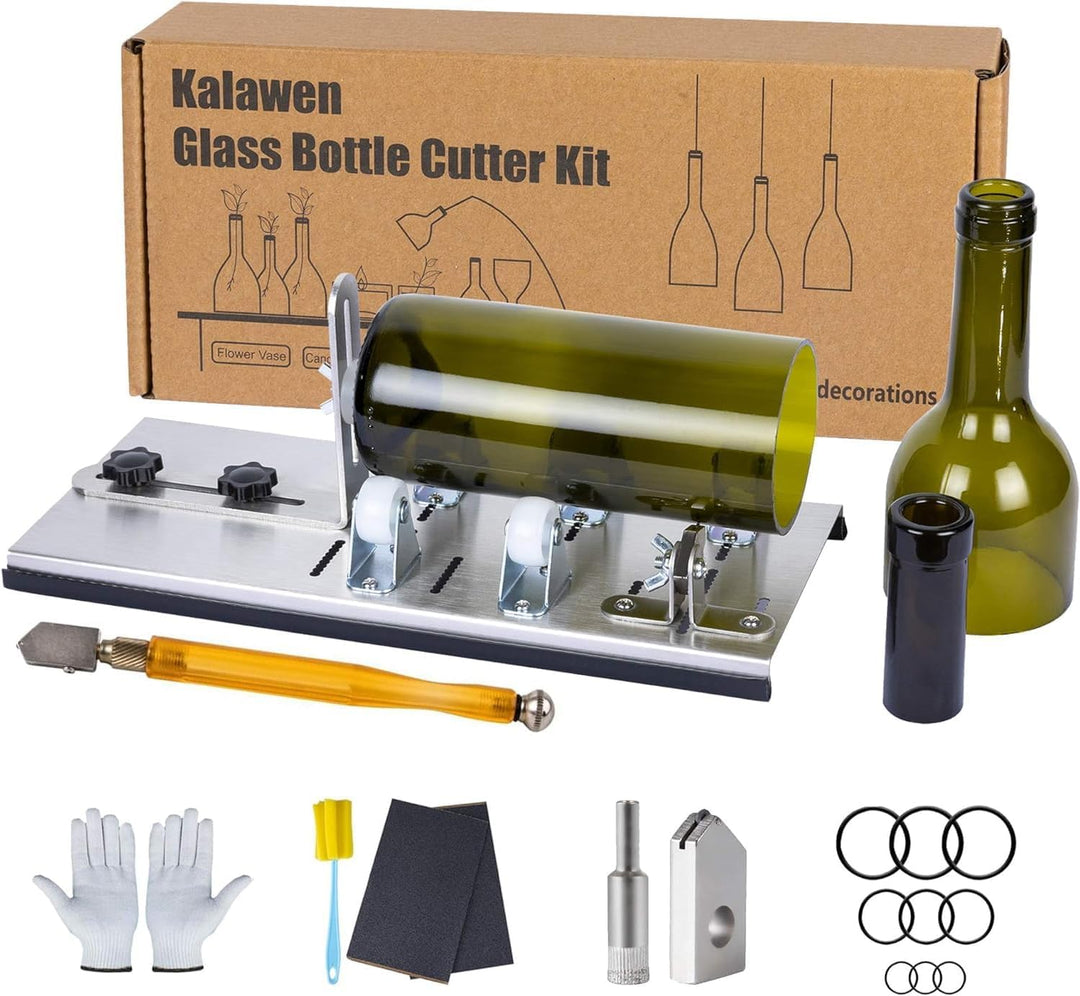 Kalawen Flaschenschneider 5 Verstellbares Rad Glasschneider für Flaschen Set Edelstahl Bottle Cutter
