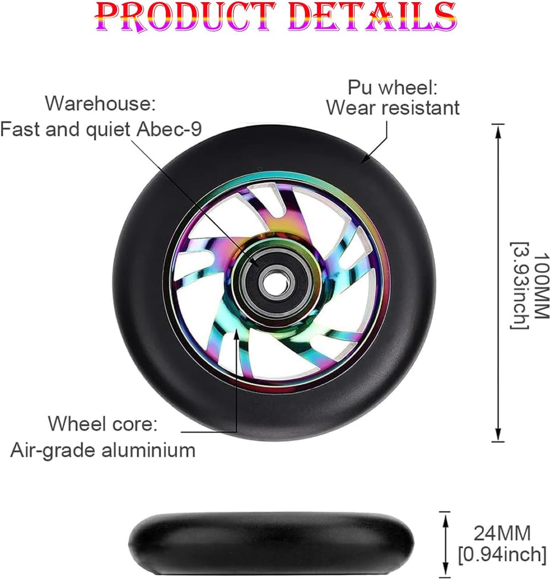 2 Stück Pro Stunt Scooter Rollen 100mm, Stunt Scooter Räder with ABEC-9 Bearings, Thickened PVC Repl