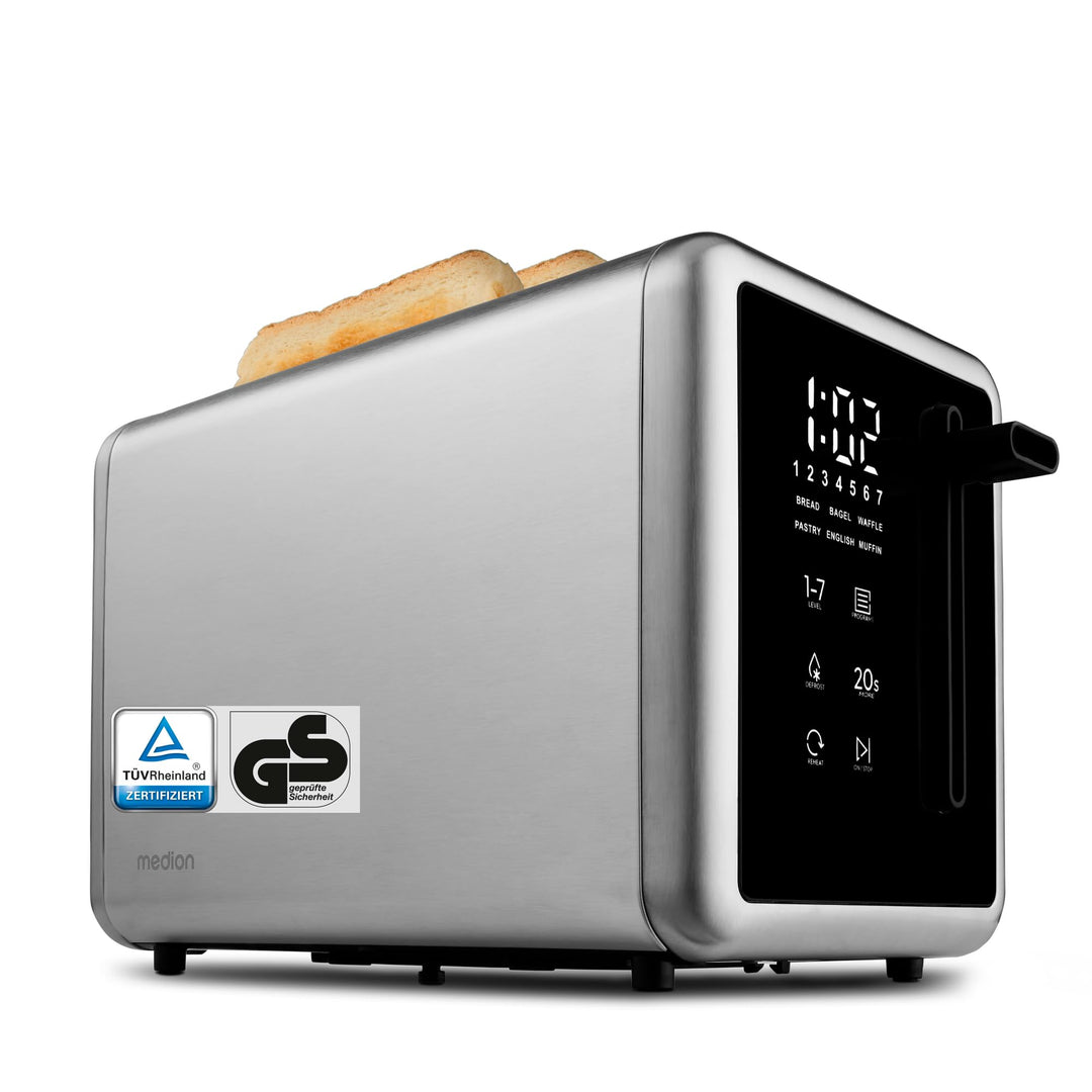 MEDION Toaster 2 Scheiben mit Brötchenaufsatz (7 Bräunungsstufen, 5 Automatikprogramme, 850 Watt, Au