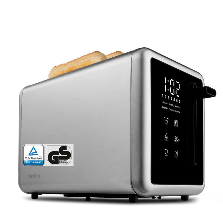 MEDION Toaster 2 Scheiben mit Brötchenaufsatz (7 Bräunungsstufen, 5 Automatikprogramme, 850 Watt, Au