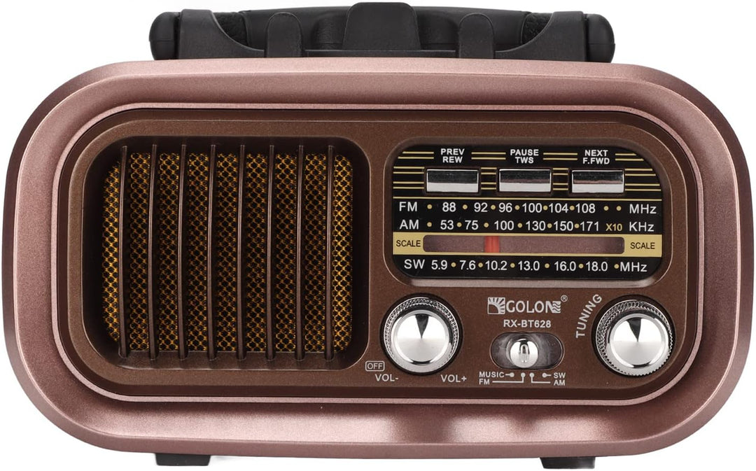 RXBT628 Tragbarer Vintage-Radiolautsprecher, FM AM SW 3 Bands Multifunktionaler -Kartenradio-Player