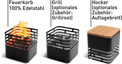 höfats - Cube Feuerkorb - Feuerschale, Feuerstelle, Grill, Hocker und Tisch - für Garten und Terrass