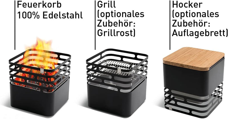 höfats - Cube Feuerkorb - Feuerschale, Feuerstelle, Grill, Hocker und Tisch - für Garten und Terrass