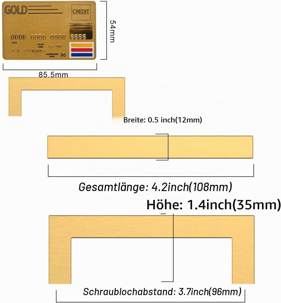 Amerdeco 10 Stück Möbelgriffe Edelstahl Gold Schrankgriffe Küchengriffe 96mm Lochabstand Schubladen