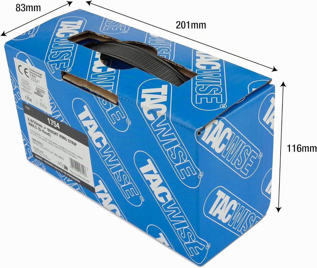 Tacwise 1754 Blanke Rahmennägel 2,8/50 mm, D‘-Kopf, Ringschaft, mit 34° Neigung, Papiergebunden, Pac