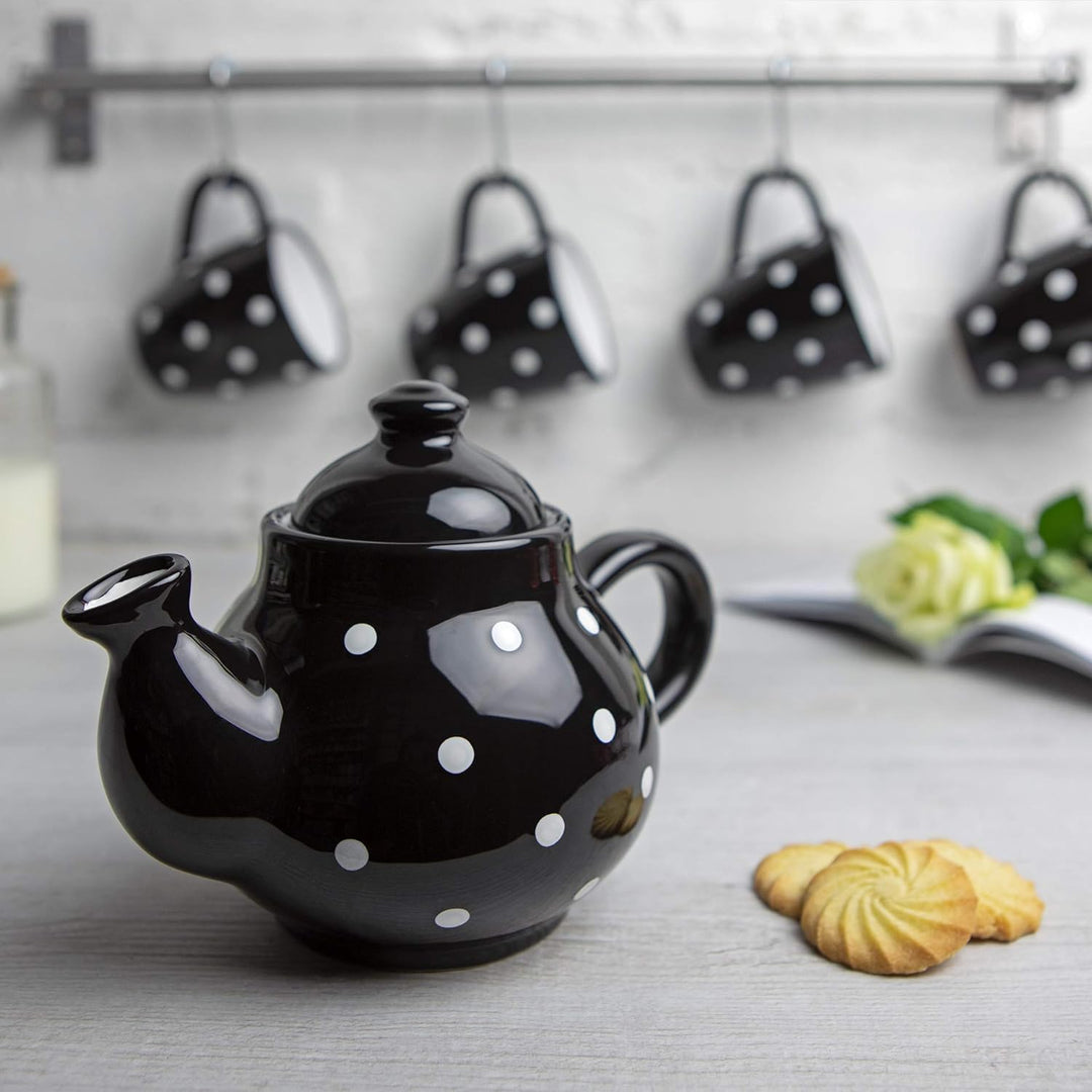 City to Cottage® - Teekanne Kaffeekanne für 2 Tassen | Schwarz und Weiss | Polka Dots | Handgemacht