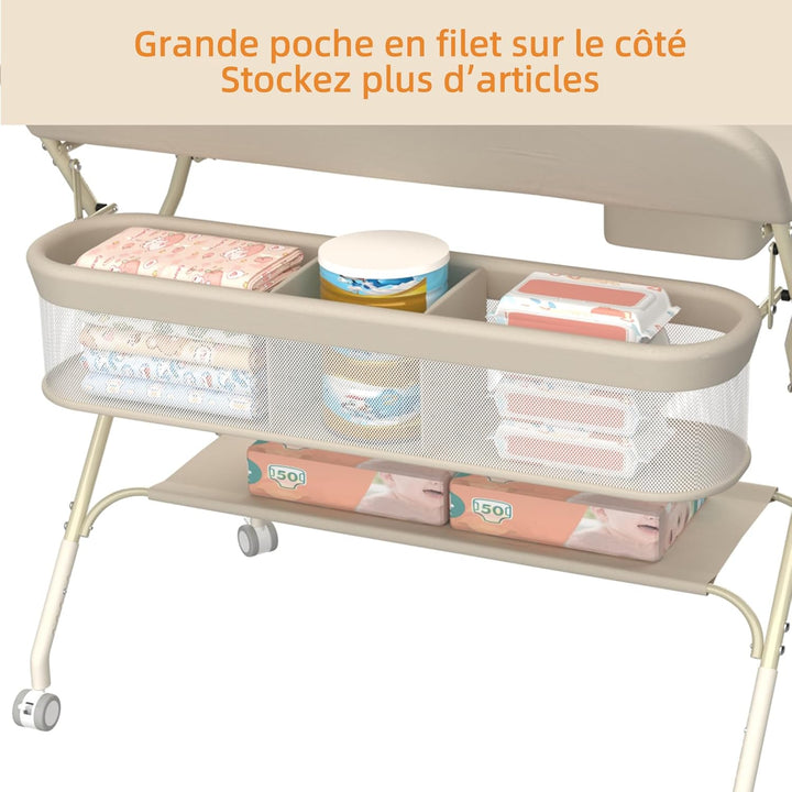 OHMG Wickeltisch für Babys,tragbarer klappbarer Wickeltisch mit Rollen,Mobile wickeltisch klappbar,w