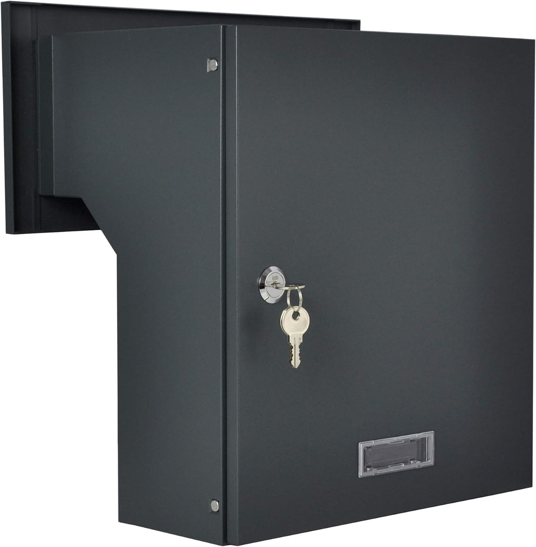 Mauerdurchwurf Briefkasten Anthrazitgrau matt C4 190-260 [mm] 3 Schlüssel Einbaubriefkasten Durchwur