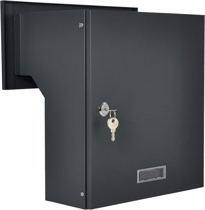 Mauerdurchwurf Briefkasten Anthrazitgrau matt C4 190-260 [mm] 3 Schlüssel Einbaubriefkasten Durchwur