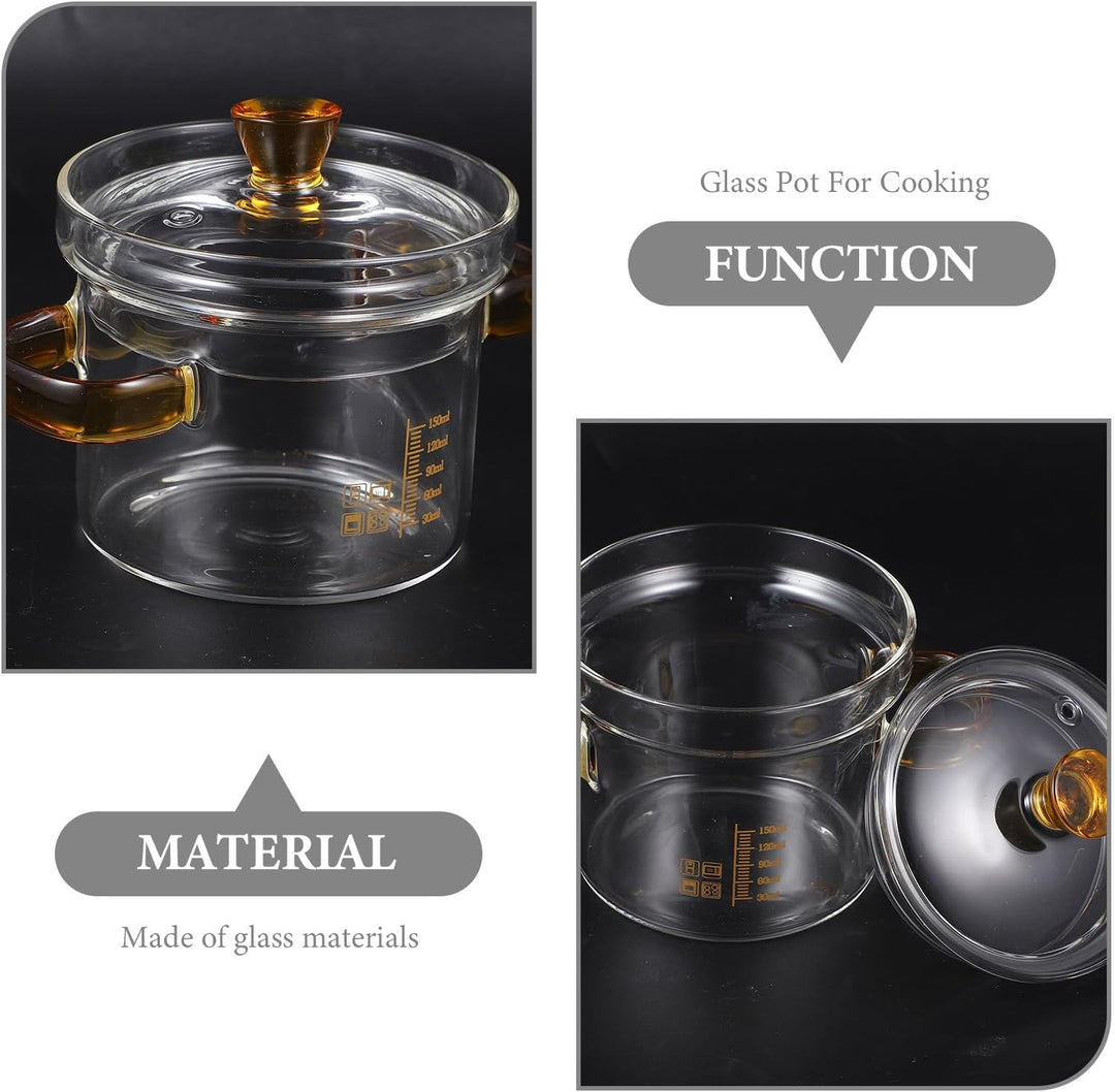 DOITOOL Glas Mit Deckel Und Doppelgriff Hitzebeständiger Kleiner Kochtopf 3.54In Transparenter Suppe