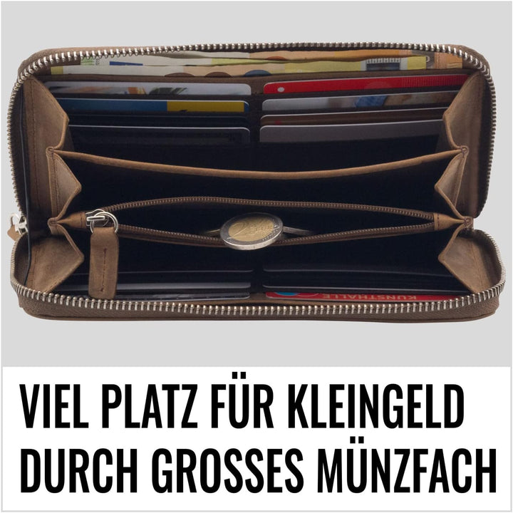 KORUTA® Geldbörse Damen Leder mit RFID Schutz I Portemonnaie Damen Gross mit Münzfach I Echtleder Ge