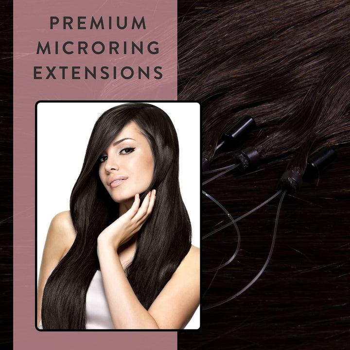 hair2heart Premium Microring Extensions Echthaar glatt - 25 Strähnen 1g 60cm 4/0 mittelbraun #2 Dunk