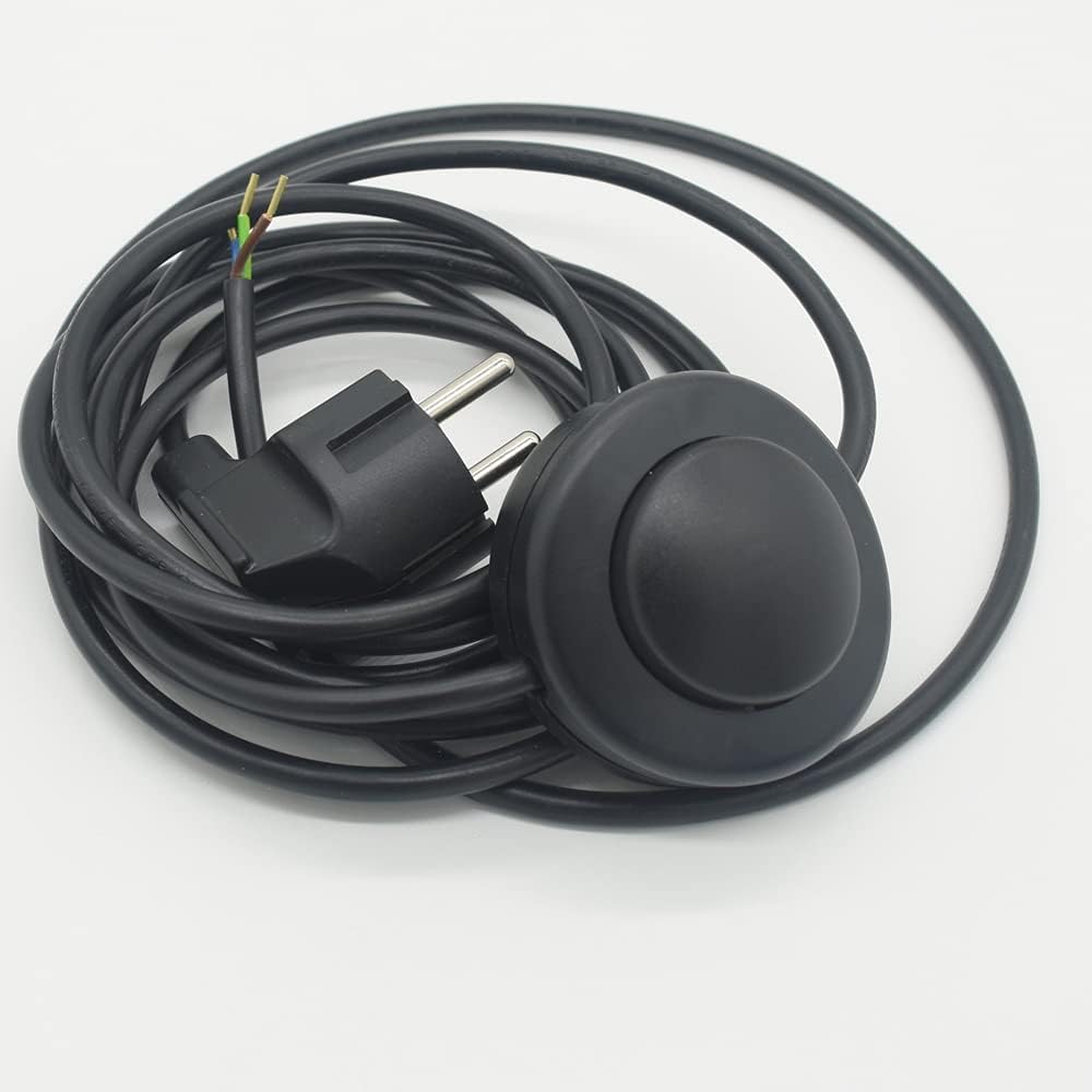 3m Zuleitung Schwarz mit Schutzkontaktstecker & Fussschalter – 3-adriges Stromkabel 250V, IP20 Basic