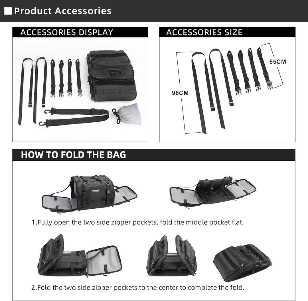 Rhinowalk Motorradtasche, Motorrad Hecktasche, wasserdichte Allwetter-/Kofferraum-/Gepäckträgertasch