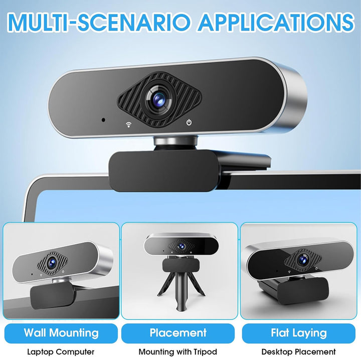 Webcam 1080P Full HD mit integriertem Mikrofon, USB Webkamera Plug & Play 360° Rotation Automatische