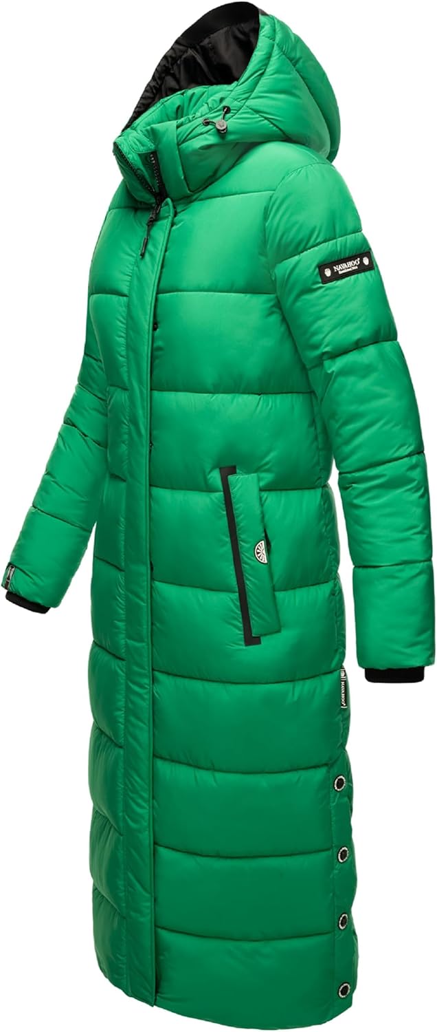 Navahoo Damen Wintermantel Warmer Steppmantel lang mit Abnehmbarer Kapuze Isalie XS-XXL XS Smaragd G
