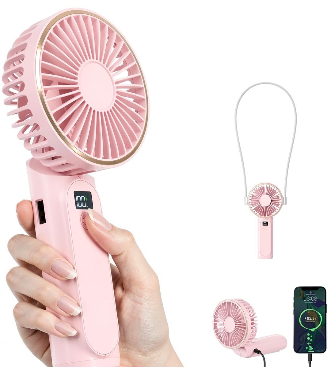 Tragbarer Mini-Ventilator Mit 4000mAh und LED-Display - 180° Verstellbar, Wiederaufladbar, 6 Geschwi