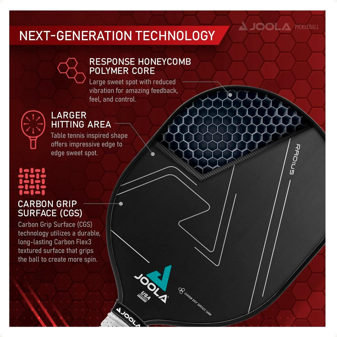 JOOLA Radius Pro Pickleball-Paddel mit strukturierter Carbon-Griff-Oberfläche – schafft mehr Spin un
