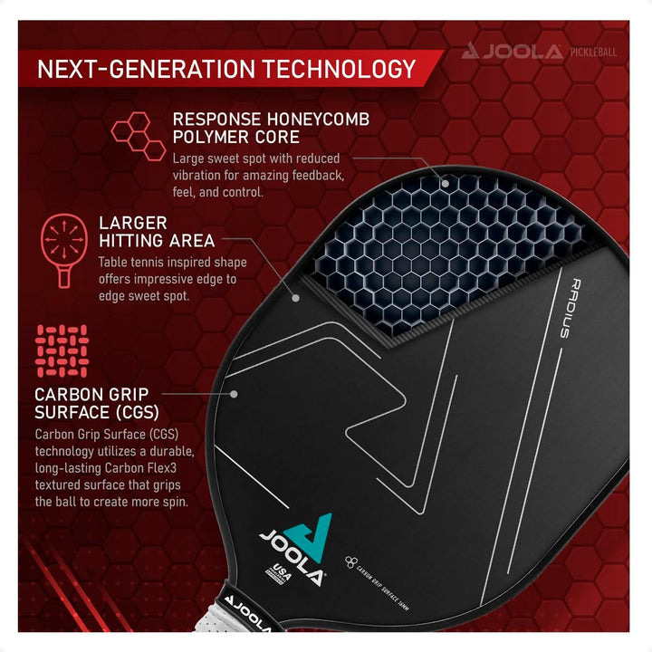 JOOLA Radius Pro Pickleball-Paddel mit strukturierter Carbon-Griff-Oberfläche – schafft mehr Spin un