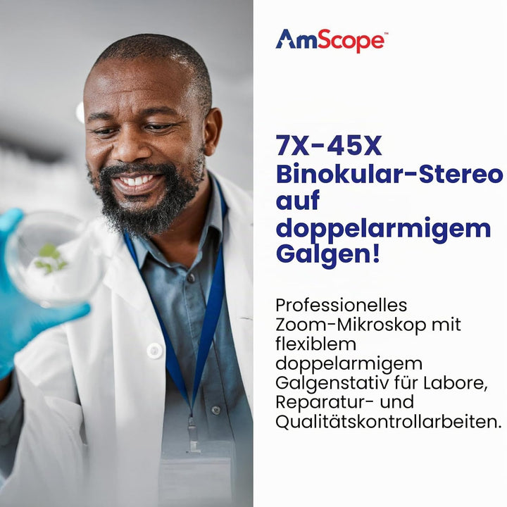 AmScope SM-4B Professionelles Fernglas, Stereo-Zoom-Mikroskop, WH10x Okulare, 7-45x Vergrösserung, 0