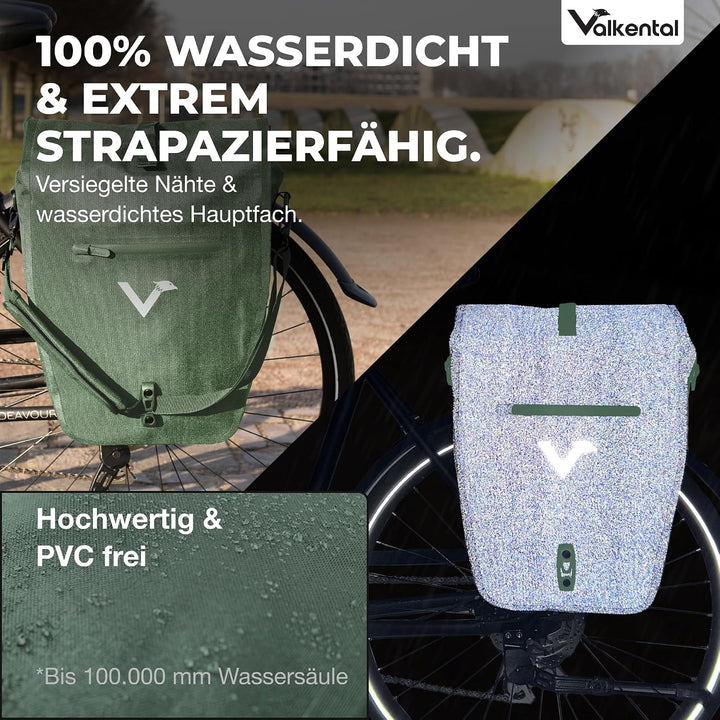 Valkental® 2in1 Reflektierende Gepäckträgertasche [28L] Abschliessbare Befestigung [PVC frei] Fahrra