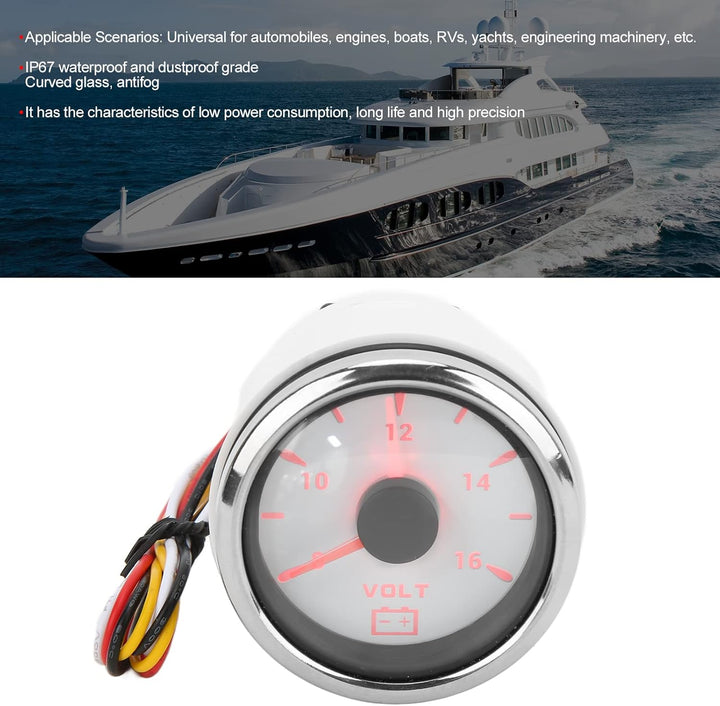 Boot Voltmeter, Marine 52mm Spannungsmesser 8-16V Zeiger Wasserdichtes Voltmeter Marine Spannungsmes