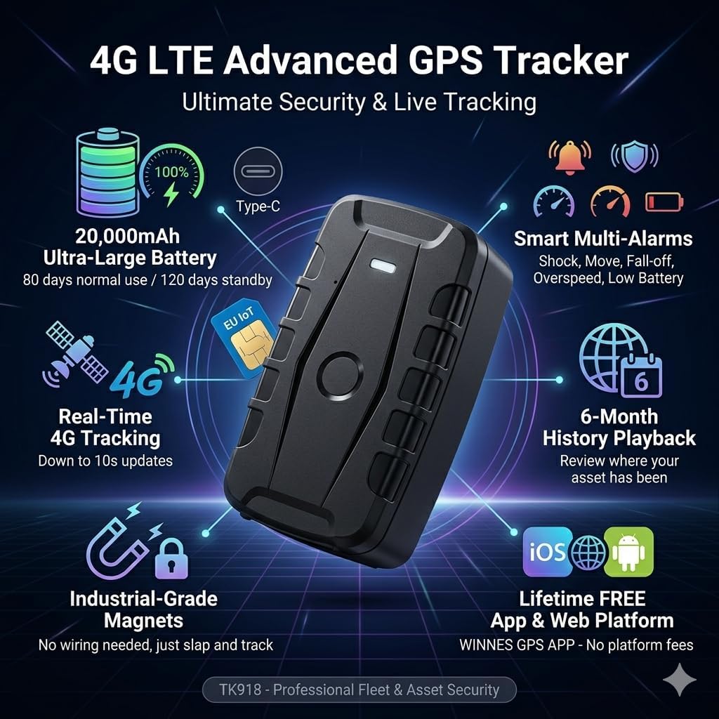 GPS-Ortungsgerät 4G, 20000mAh Langzeit magnetischer GPS-Sender für Auto, Flotte, LKW IP67 Wasserdich