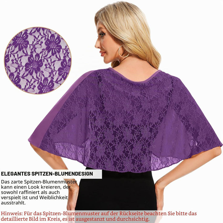 Damen Spitzen Schal Stola Chiffon Umhang Cape Capelets für Hochzeit Abendkleid Braut Party Elegant S