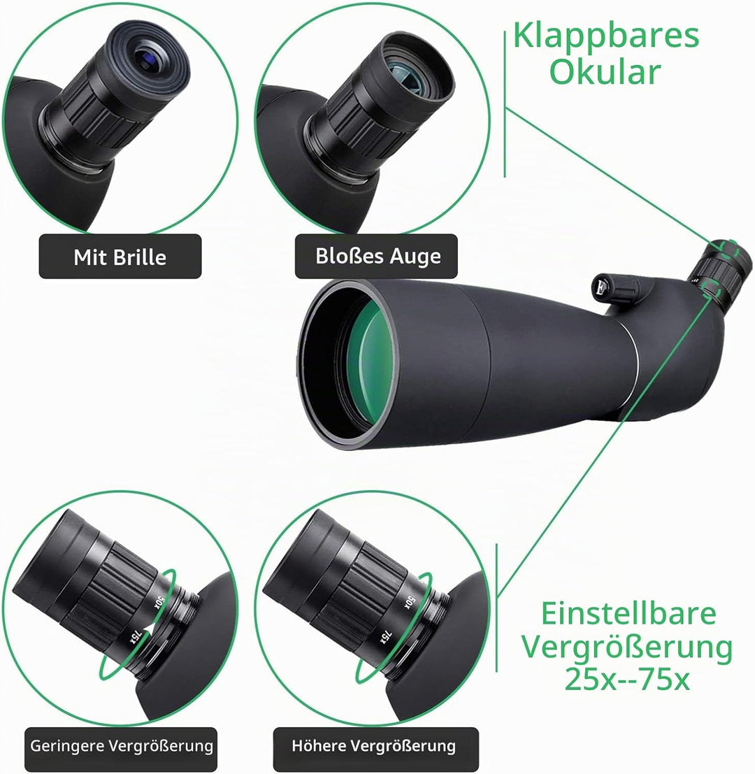 Svbony SV28 Spektiv, 25-75x70 Spektiv mit Stativ, HD BAK4 Prisma FMC Objektiv Spektiv mit Telefonada