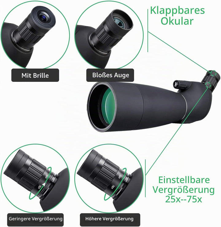 Svbony SV28 Spektiv, 25-75x70 Spektiv mit Stativ, HD BAK4 Prisma FMC Objektiv Spektiv mit Telefonada