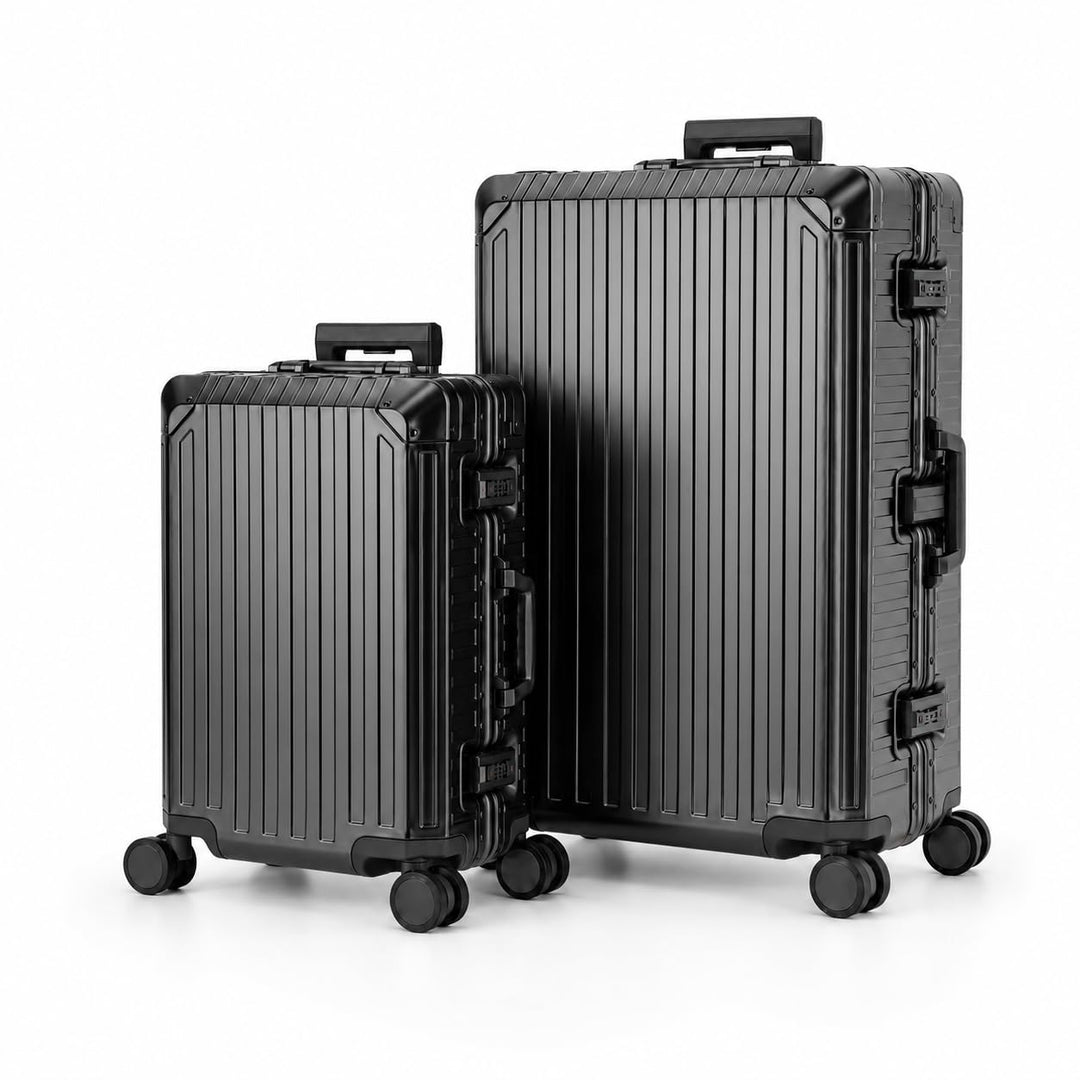 Travelhouse 100% Aluminium Kofferset Tokyo Schwarz S-55cm &amp; XL-78cm Hartschalenkoffer 2 ZSA Schlösse