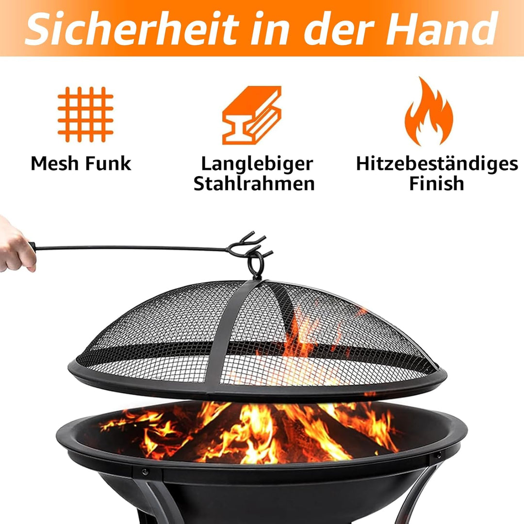 Garpans Feuerschale mit Funkenschutz,Outdoor Feuerstelle Feuerkorb für Heizung, Fire Pit Garten, Cam