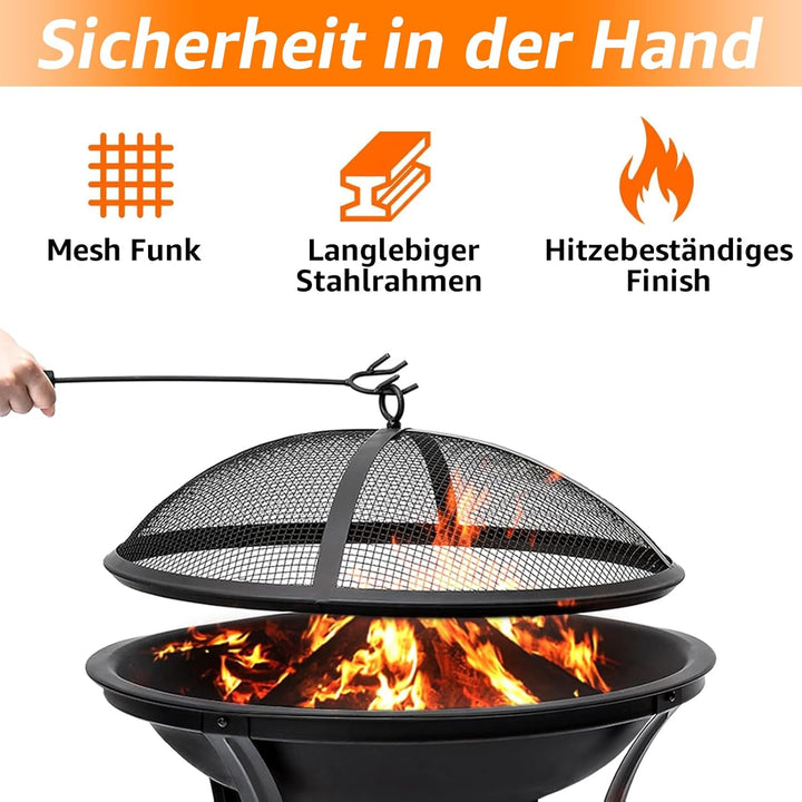 Garpans Feuerschale mit Funkenschutz,Outdoor Feuerstelle Feuerkorb für Heizung, Fire Pit Garten, Cam