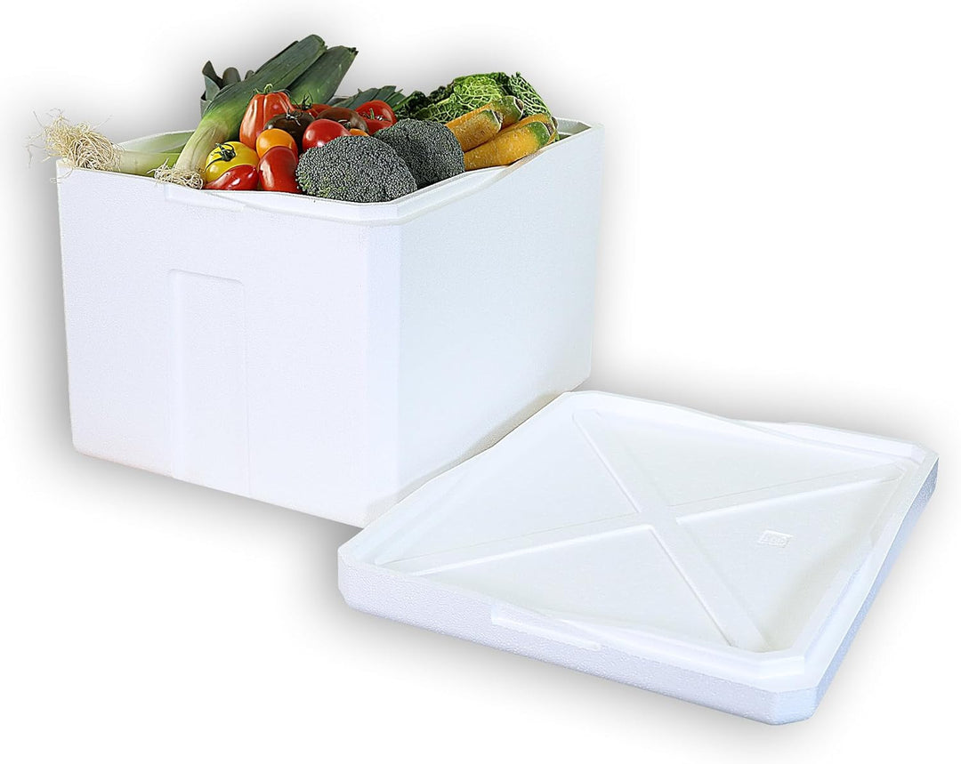 2 Thermoboxen Styropor XXL 64, 5Liter mit Deckel - Kühlbox Styropor - Wiederverwendbarer Isolierbehä
