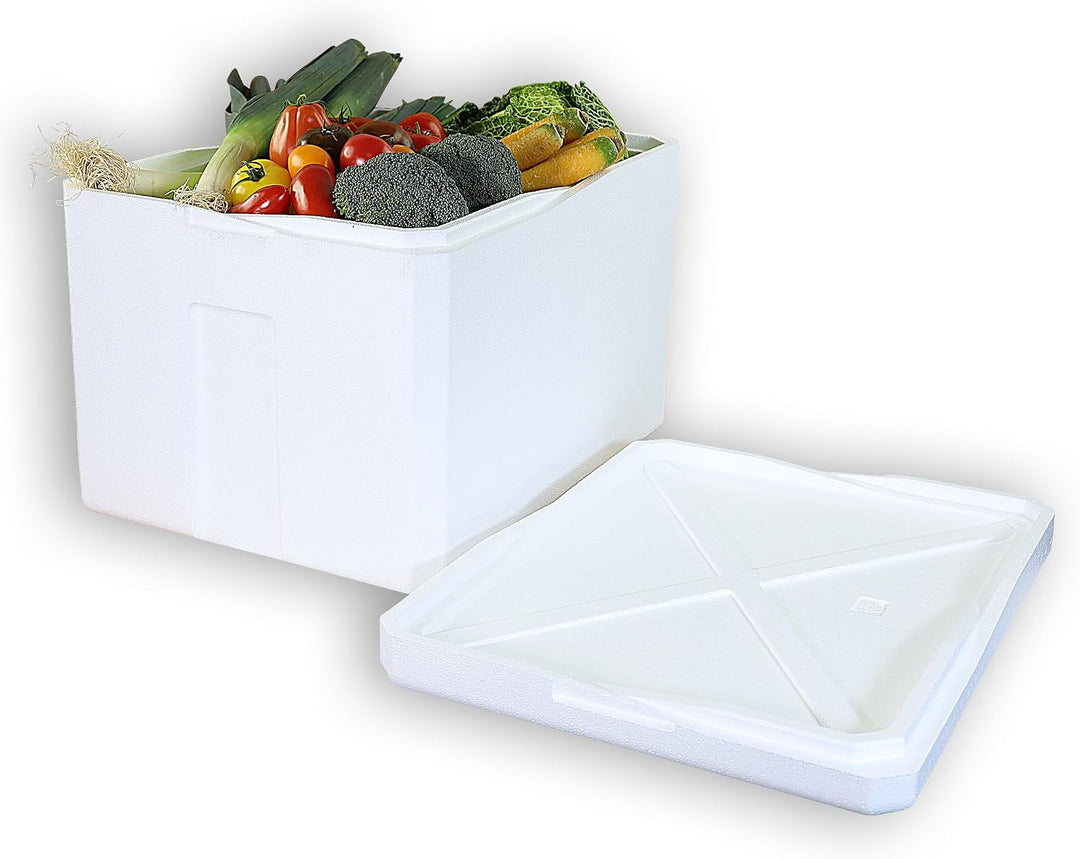 2 Thermoboxen Styropor XXL 64, 5Liter mit Deckel - Kühlbox Styropor - Wiederverwendbarer Isolierbehä