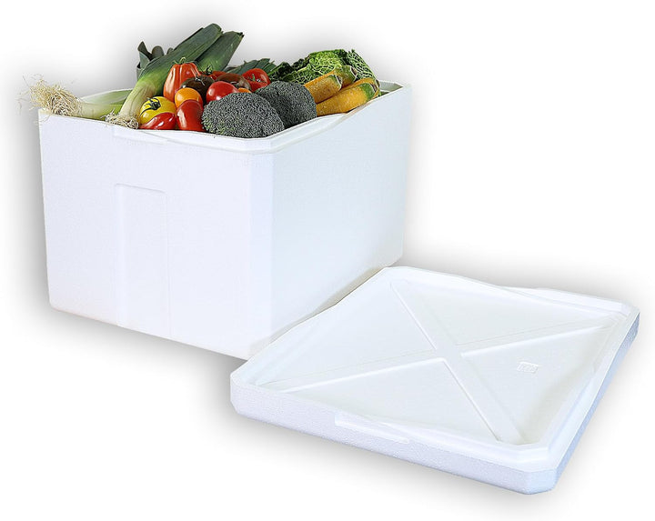 2 Thermoboxen Styropor XXL 64, 5Liter mit Deckel - Kühlbox Styropor - Wiederverwendbarer Isolierbehä