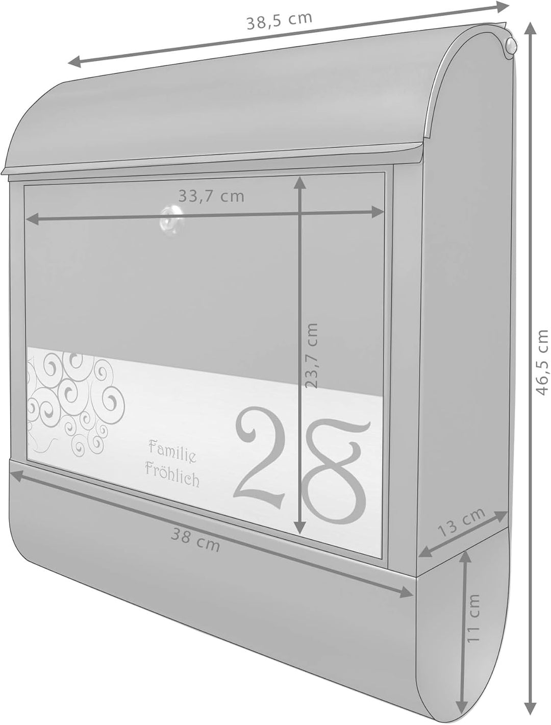 banjado® Briefkasten personalisiert mit graviertem Namensschild in Silber/Briefkasten schwarz 39x47x