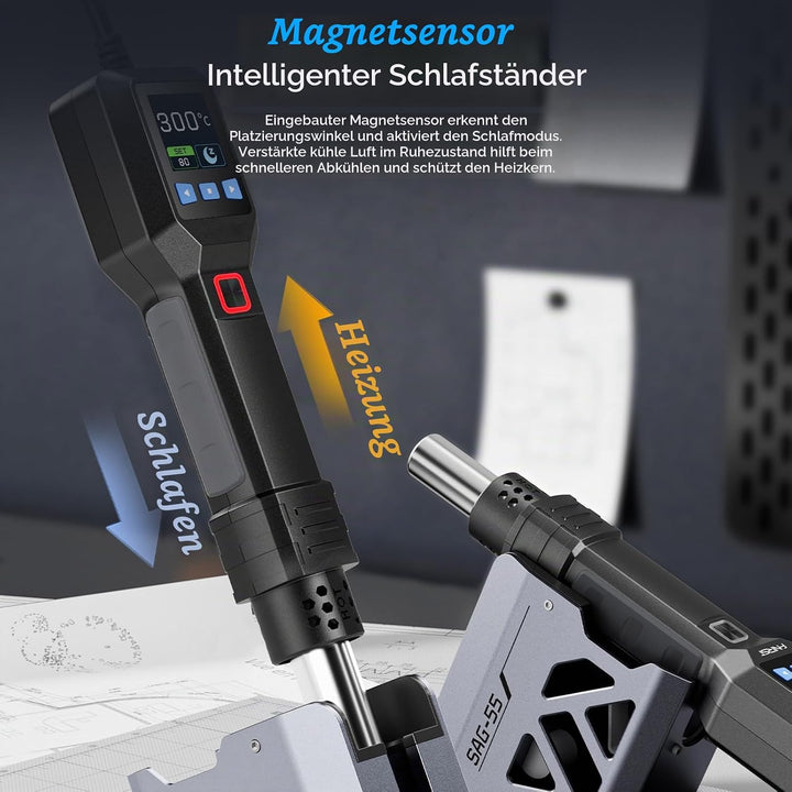Heissluftpistol, Heissluftgebläse 550W 100°C bis 450°C 20 Einstellbare Windgeschwindigkeiten mit 1 D