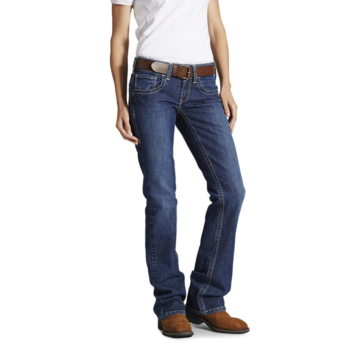 Ariat Women's Flame Resistant Mid Rise Boot Cut Jean, Blue Quartz,28 Long
