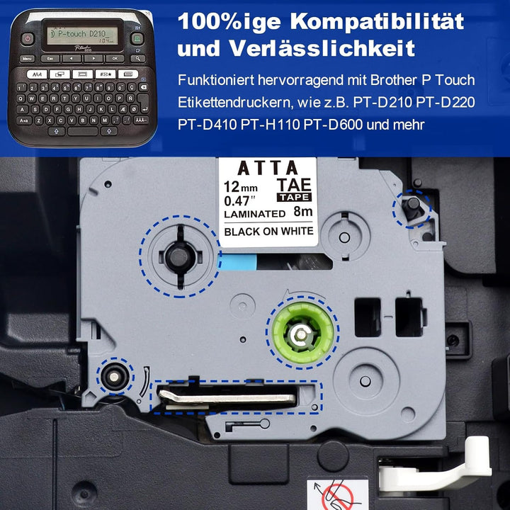 6er-Pack Ersatz-Beschriftungsband für TZe231 Brother P-Touch Beschriftungsgerät, 12mm (0,47 Zoll) la