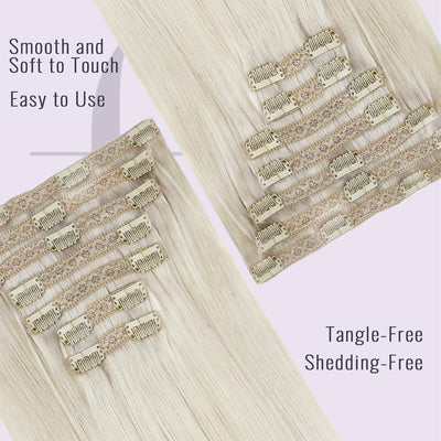 Fshine Echthaar Extensions Clip Weisse Blondine 40cm/16zoll Remy Haarverlängerung Echthaar Clip 120g