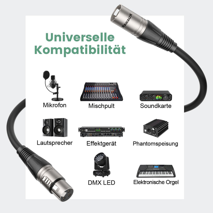 XLR Kabel 3m, 3 Pin Stecker auf Buchse Mikrofonkabel Symmetrisches XLR Mikrofon Kabel(2er Pack) für