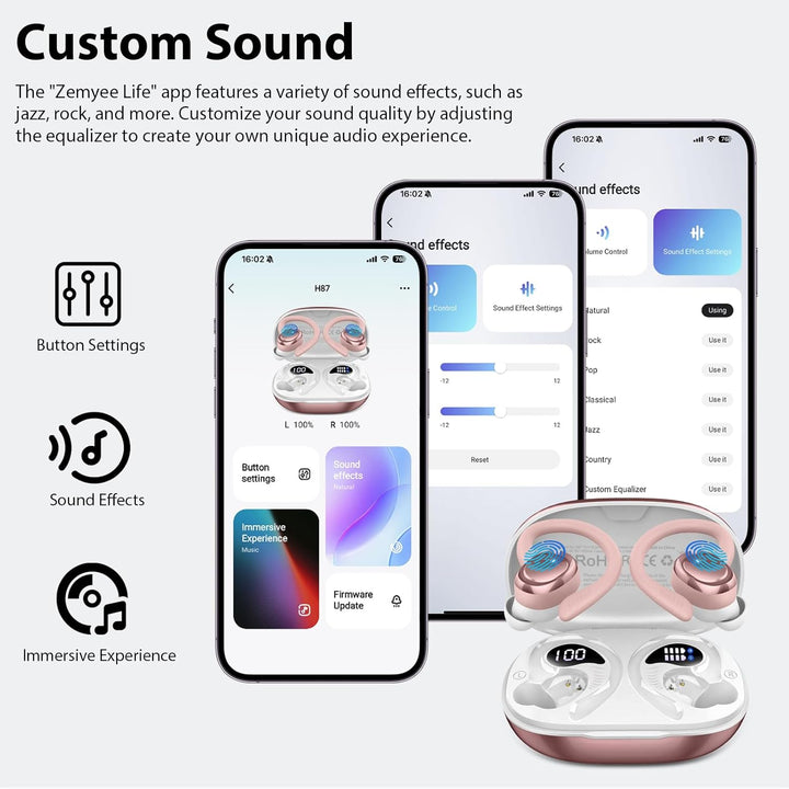 Bluetooth 5.4 Kopfhörer Sport, 2026 Neu 6D Stereo In Ear Kopfhörer Kabellos Bluetooth mit 4 ENC Mic/