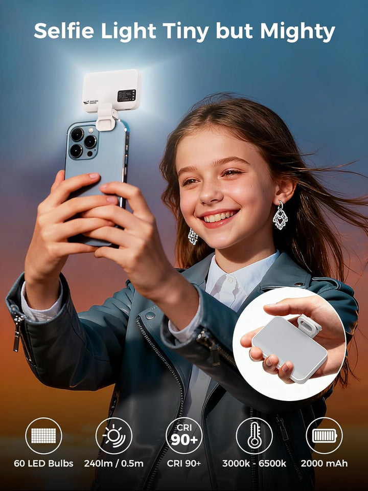 Smiling Shark Selfie Lampe, Handylicht Aufladbar Kompakt & Ultraleicht mit verstellbarem Winkel 3 Fa