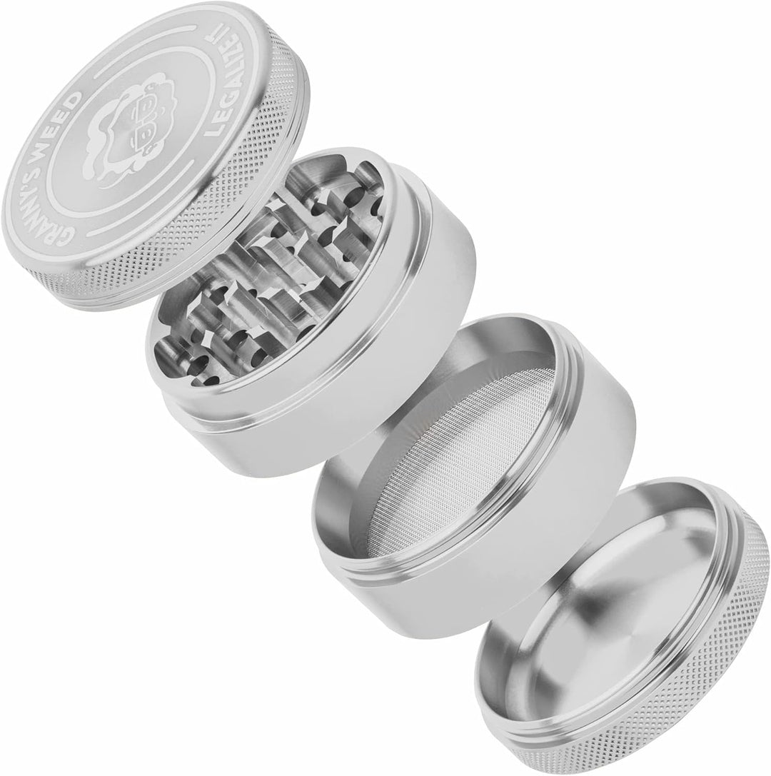 Granny's® Premium Aluminium Gewürzmühle | messerscharfes Mahlwerk | ∅ 5,5 cm | 4-teilig | inkl. Rein