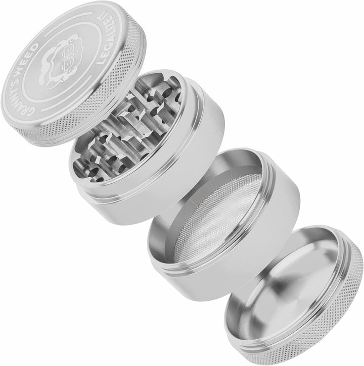 Granny's® Premium Aluminium Gewürzmühle | messerscharfes Mahlwerk | ∅ 5,5 cm | 4-teilig | inkl. Rein